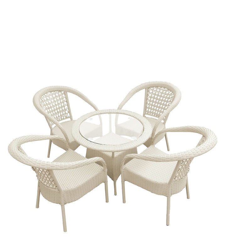 Dreamline Outdoor Furniture Garden Patio Seating Set 1+4 4 Chairs and Table Set Balcony Furniture Coffee Table Set (White)