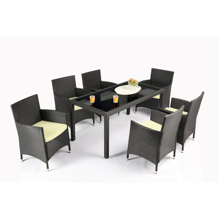 Dreamline Outdoor Garden Patio Dining Set 1+6 6 Chairs and 1 Table Set Outdoor Furniture (Black)