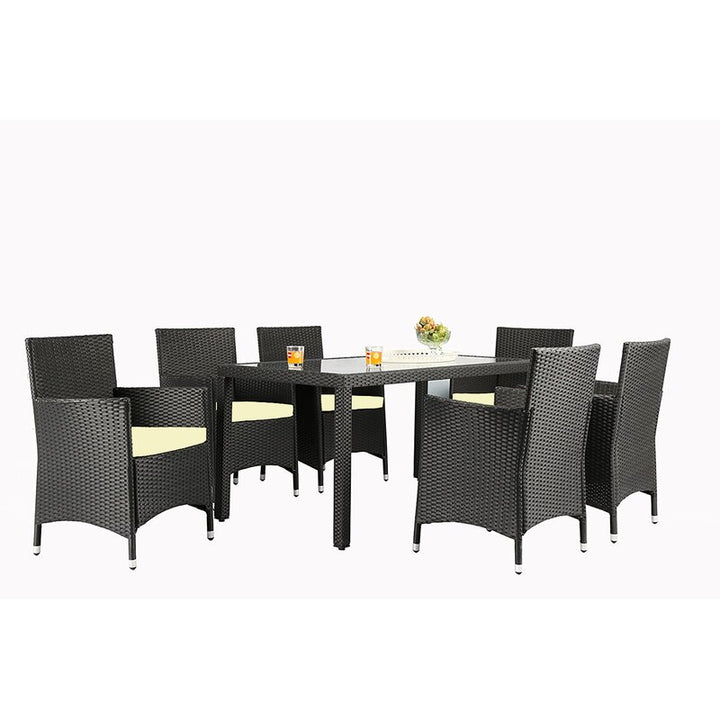Dreamline Outdoor Garden Patio Dining Set 1+6 6 Chairs and 1 Table Set Outdoor Furniture (Black)