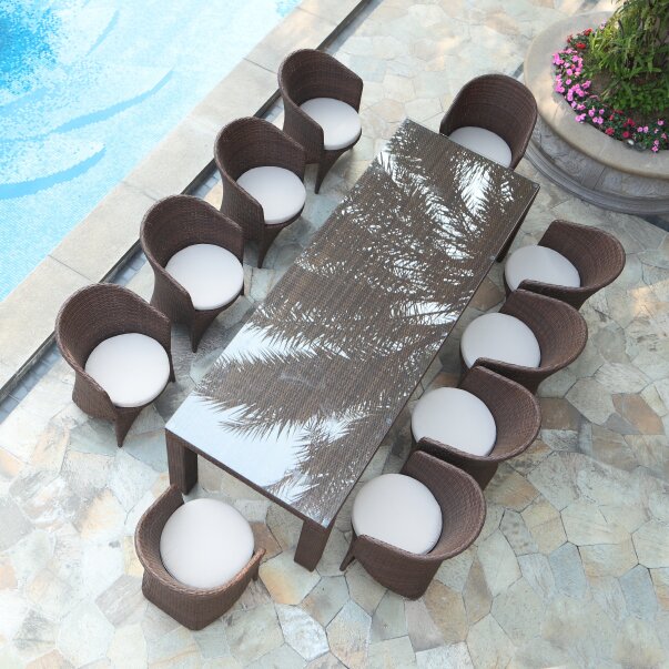 Dreamline Outdoor Garden Patio Dining Set 1+10 10 Chairs and 1 Table Set Outdoor Furniture (Brown)