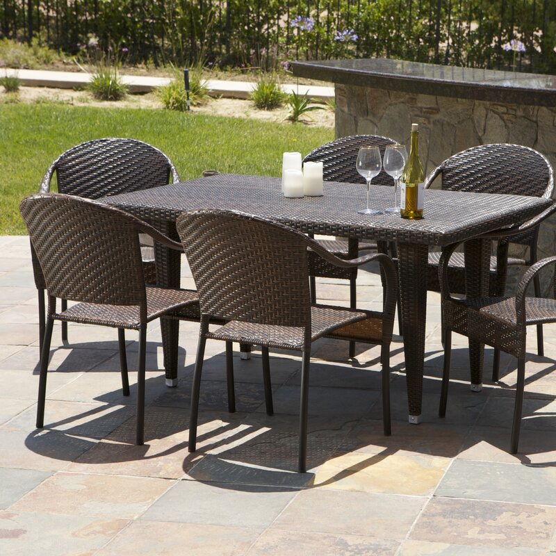 Dreamline Outdoor Garden Patio Dining Set 1+6 6 Chairs and 1 Table Set Outdoor Furniture (Brown)