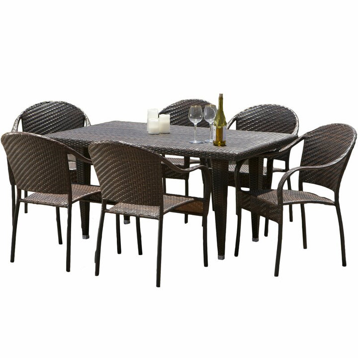 Dreamline Outdoor Garden Patio Dining Set 1+6 6 Chairs and 1 Table Set Outdoor Furniture (Brown)