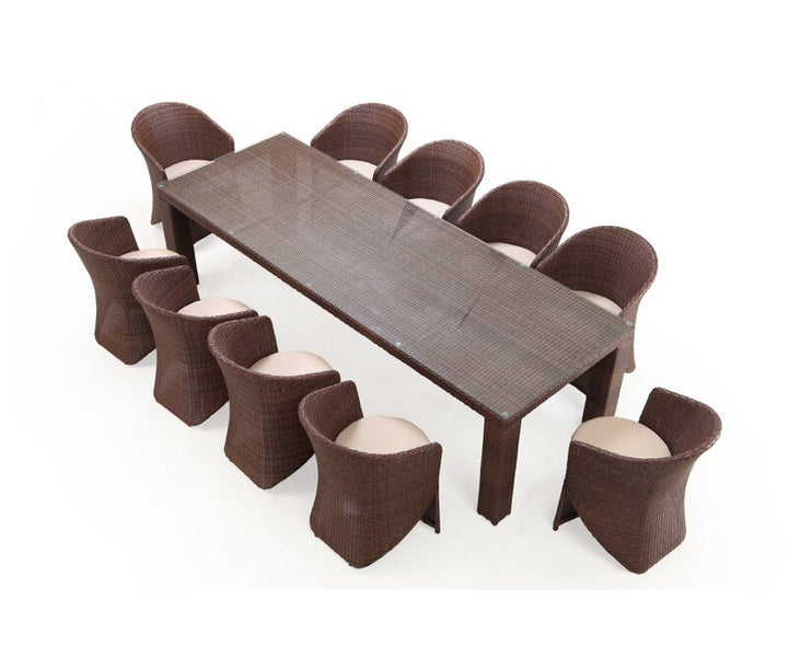 Dreamline Outdoor Garden Patio Dining Set 1+10 10 Chairs and 1 Table Set Outdoor Furniture (Brown)