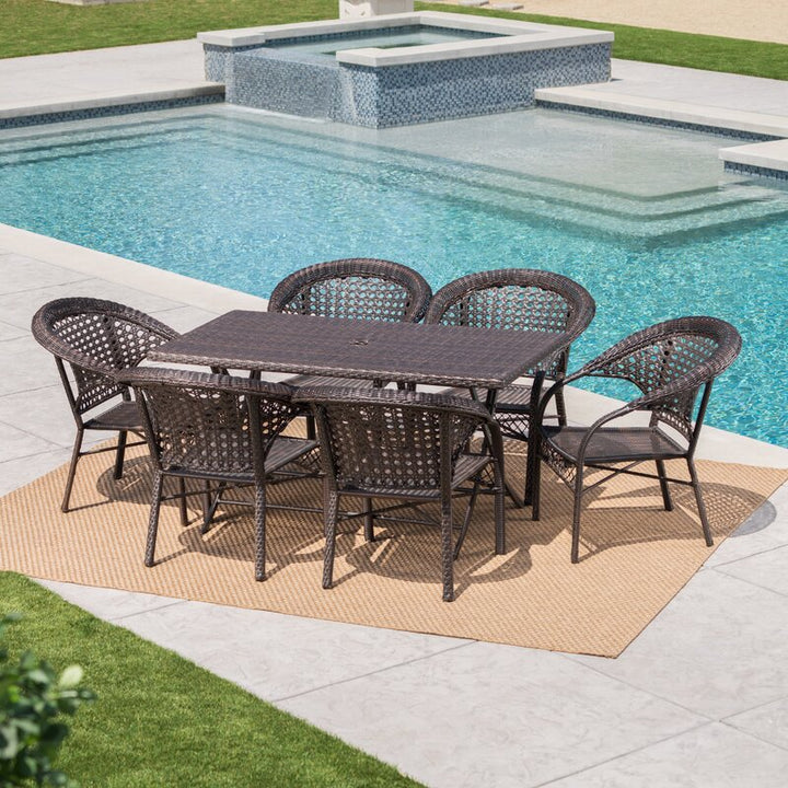 Dreamline Outdoor Garden Patio Dining Set 1+6 6 Chairs and 1 Table Set Outdoor Furniture (Brown)