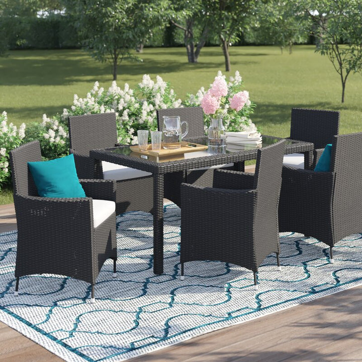Dreamline Outdoor Garden Patio Dining Set 1+6 6 Chairs and 1 Table Set Outdoor Furniture (Black)