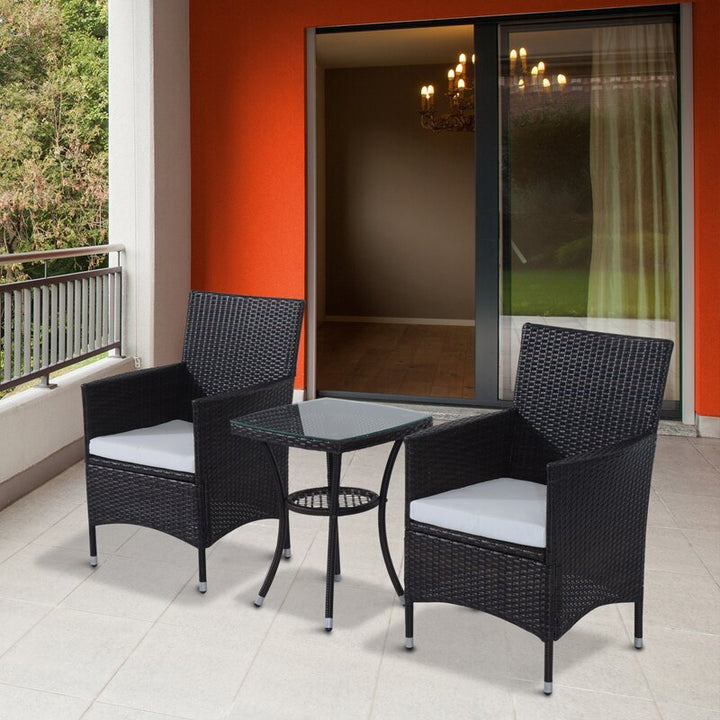 Dreamline Outdoor Furniture Garden Patio Seating Set 1+2 2 Chairs and Table Set Balcony Furniture Coffee Table Set(Black)