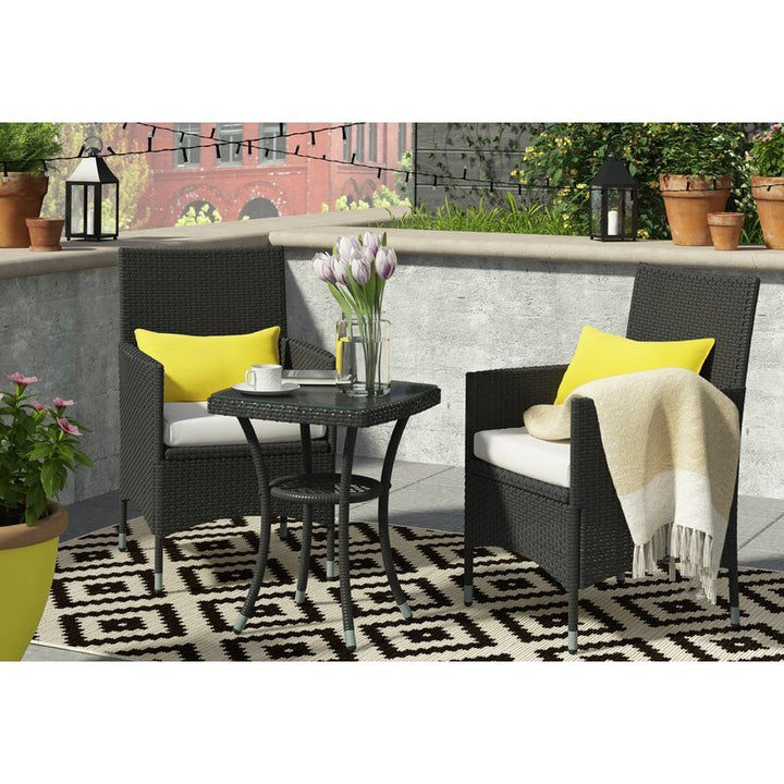Dreamline Outdoor Furniture Garden Patio Seating Set 1+2 2 Chairs and Table Set Balcony Furniture Coffee Table Set(Black)