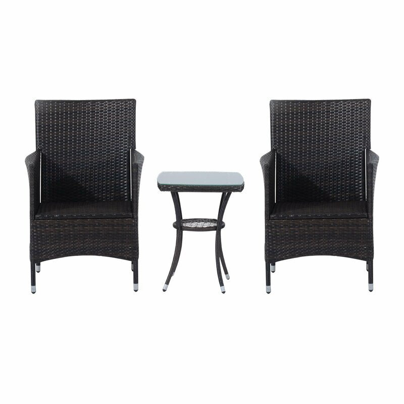 Dreamline Outdoor Furniture Garden Patio Seating Set 1+2 2 Chairs and Table Set Balcony Furniture Coffee Table Set(Black)