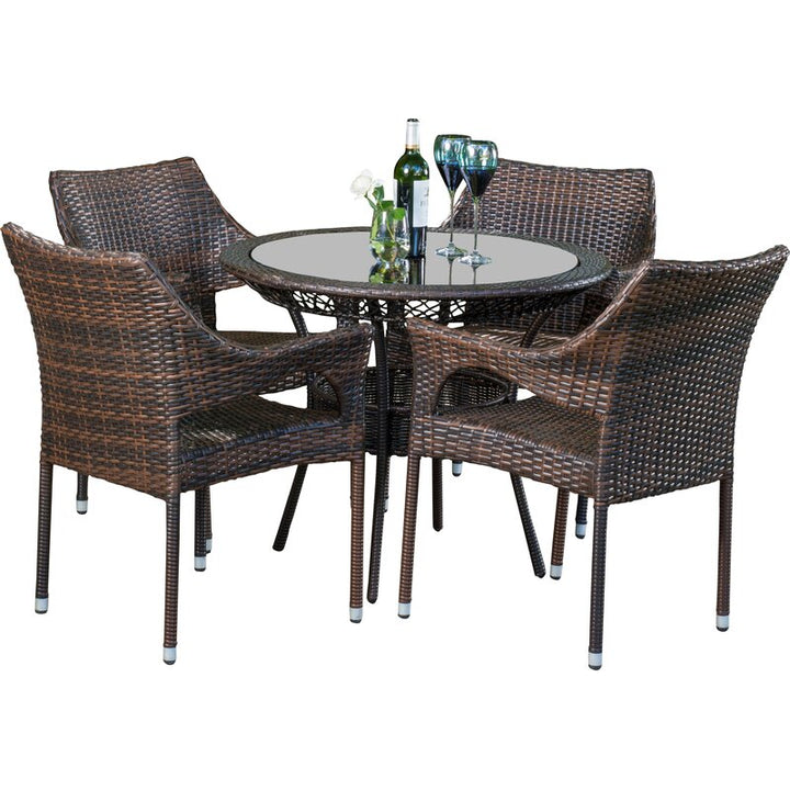 Dreamline Outdoor Garden Patio Dining Set 4 Chairs and 1 Table Set Outdoor Furniture (Brown)