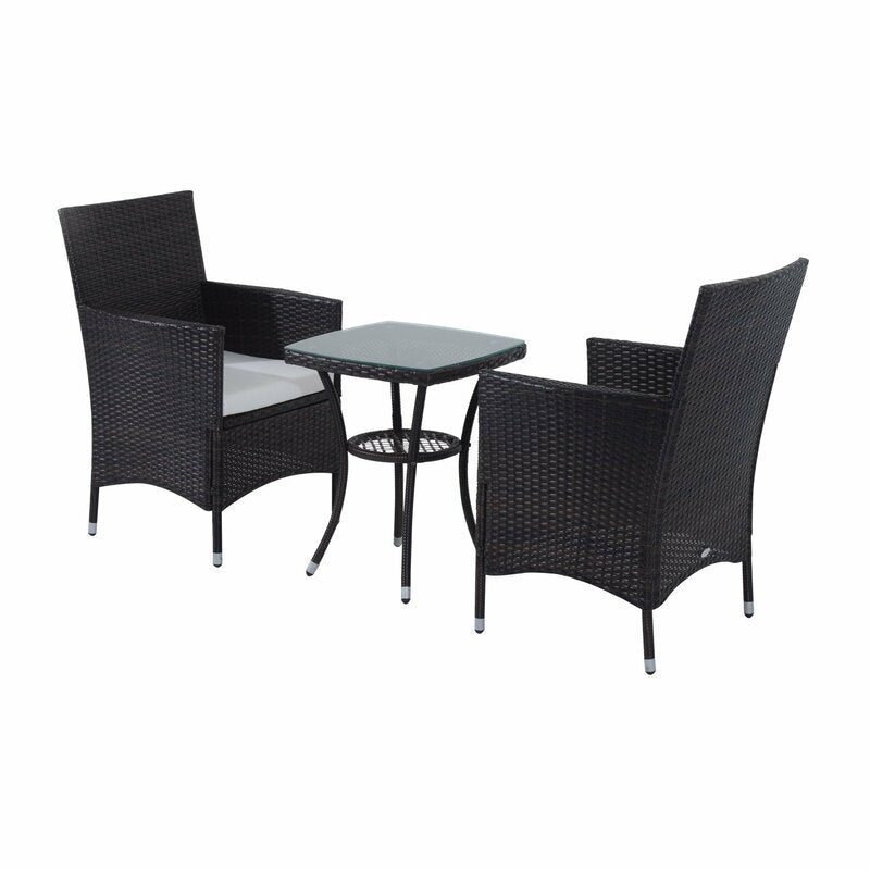 Dreamline Outdoor Furniture Garden Patio Seating Set 1+2 2 Chairs and Table Set Balcony Furniture Coffee Table Set(Black)