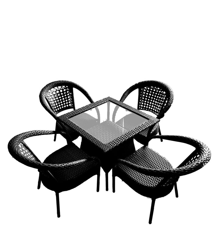 Dreamline Outdoor Furniture Garden Patio Seating Set 1+4 4 Chairs and Table Set Balcony Furniture Coffee Table Set (Black)