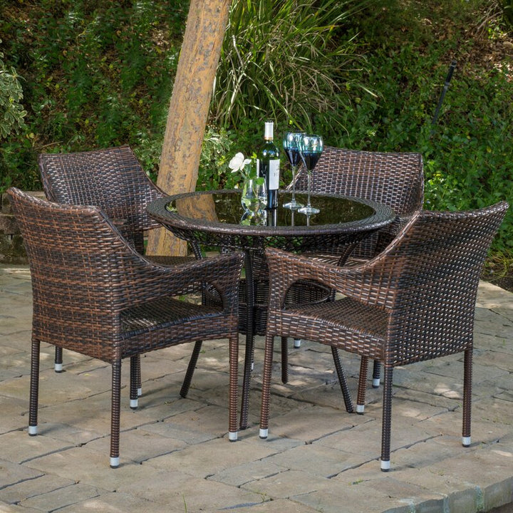 Dreamline Outdoor Garden Patio Dining Set 4 Chairs and 1 Table Set Outdoor Furniture (Brown)