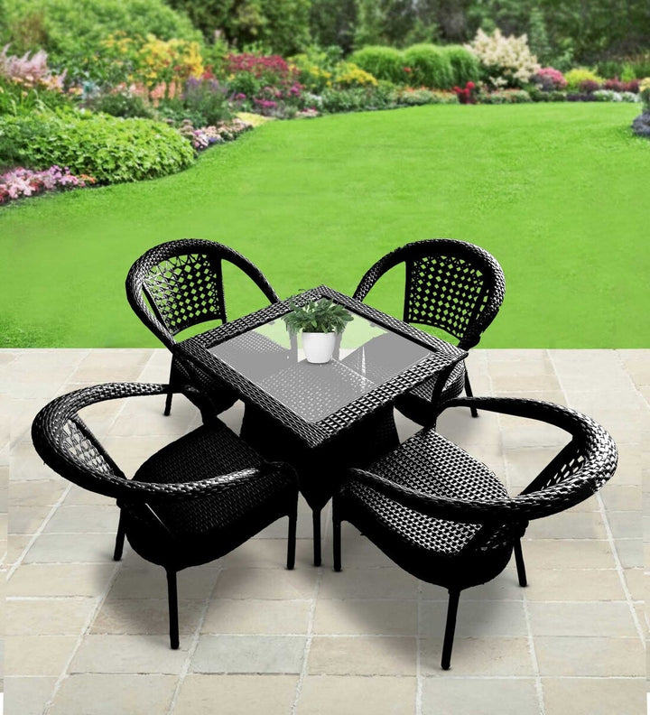 Dreamline Outdoor Furniture Garden Patio Seating Set 1+4 4 Chairs and Table Set Balcony Furniture Coffee Table Set (Black)