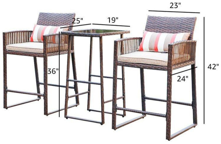 Dreamline Outdoor Bar Sets Garden Patio Bar Sets 1+2 2 Chairs and Table Set Balcony Bar Table Set (Brown)