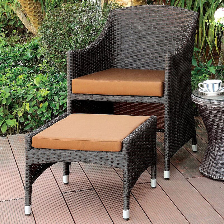 Dreamline Outdoor Furniture Garden Patio Seating Set 2 Chairs 2 Ottoman and Table Set Balcony Furniture Coffee Table Set (Dark Brown)