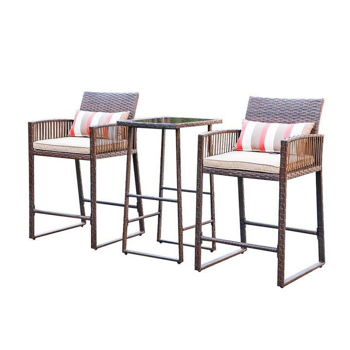 Dreamline Outdoor Bar Sets Garden Patio Bar Sets 1+2 2 Chairs and Table Set Balcony Bar Table Set (Brown)