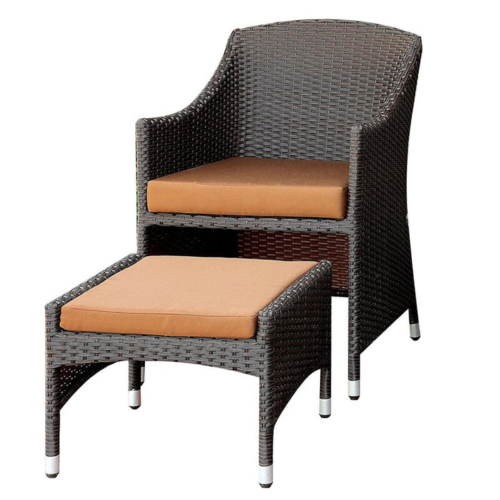 Dreamline Outdoor Furniture Garden Patio Seating Set 2 Chairs 2 Ottoman and Table Set Balcony Furniture Coffee Table Set (Dark Brown)