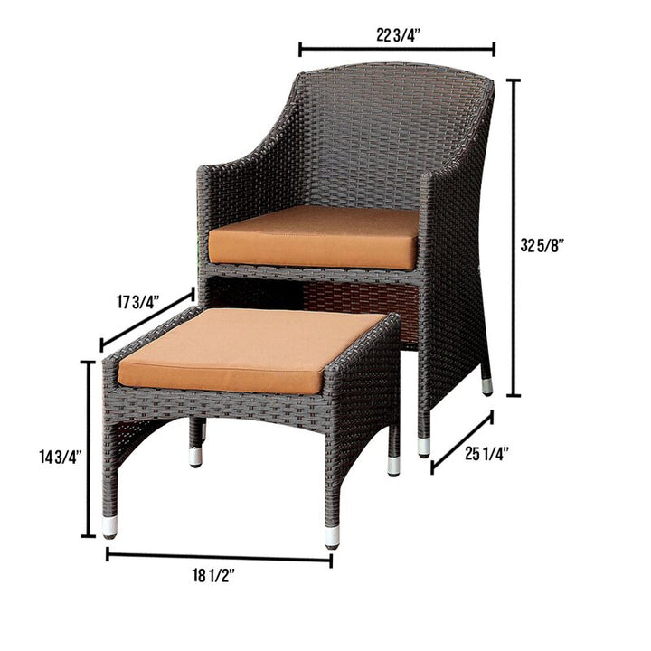 Dreamline Outdoor Furniture Garden Patio Seating Set 2 Chairs 2 Ottoman and Table Set Balcony Furniture Coffee Table Set (Dark Brown)