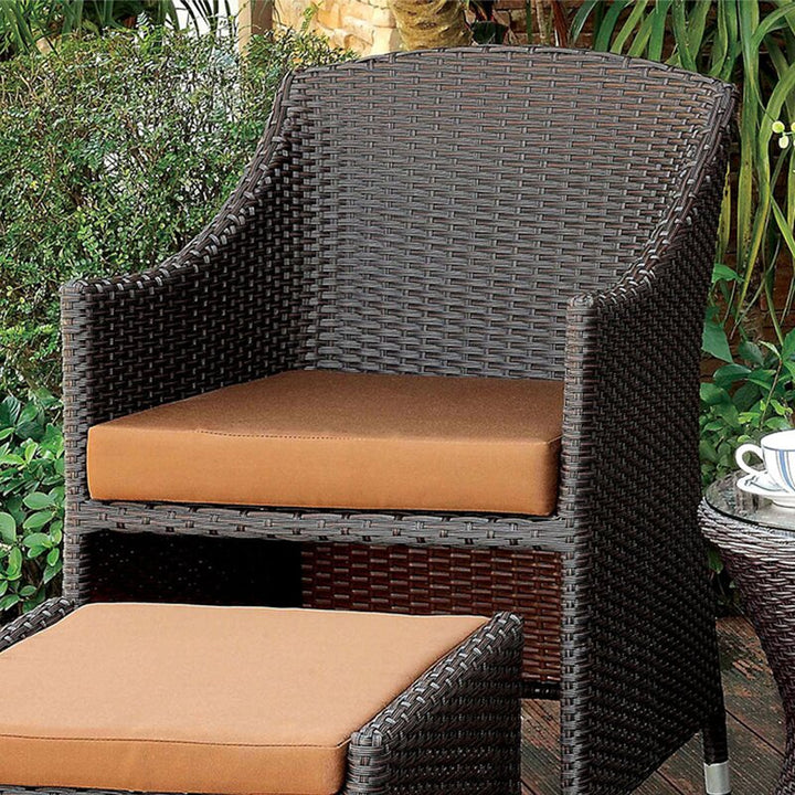 Dreamline Outdoor Furniture Garden Patio Seating Set 2 Chairs 2 Ottoman and Table Set Balcony Furniture Coffee Table Set (Dark Brown)
