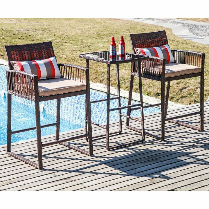 Dreamline Outdoor Bar Sets Garden Patio Bar Sets 1+2 2 Chairs and Table Set Balcony Bar Table Set (Brown)