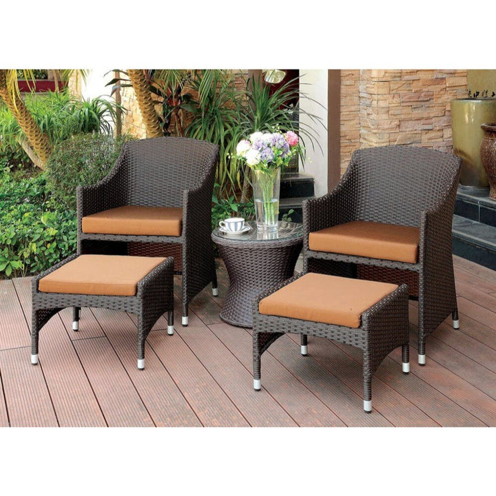 Dreamline Outdoor Furniture Garden Patio Seating Set 2 Chairs 2 Ottoman and Table Set Balcony Furniture Coffee Table Set (Dark Brown)