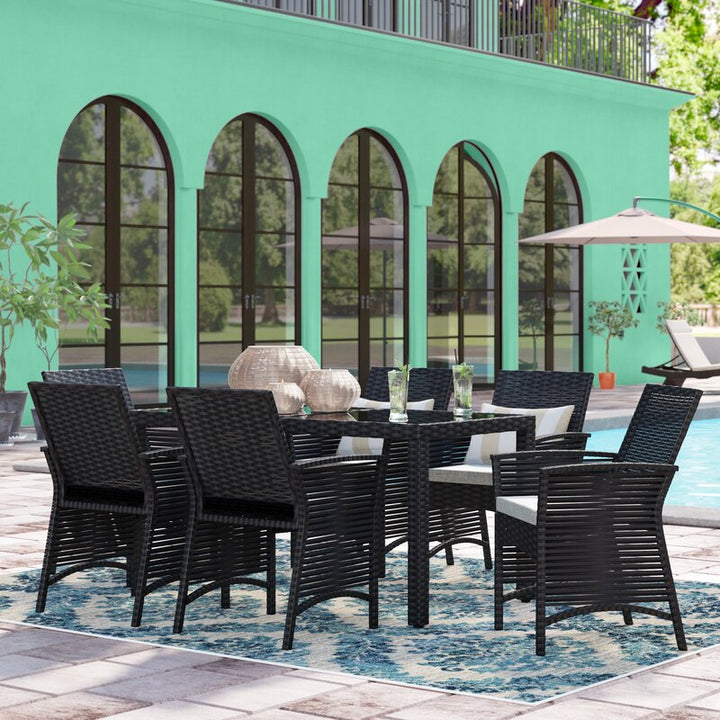 Dreamline Outdoor Garden Patio Dining Set 1+6 6 Chairs and 1 Table Set Outdoor Furniture (Black)