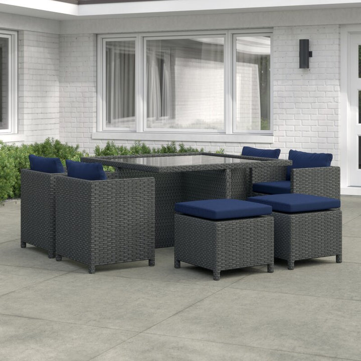 Dreamline Outdoor Garden Patio Dining Set 4 Chairs, 4 Ottoman and 1 Table Set Outdoor Furniture