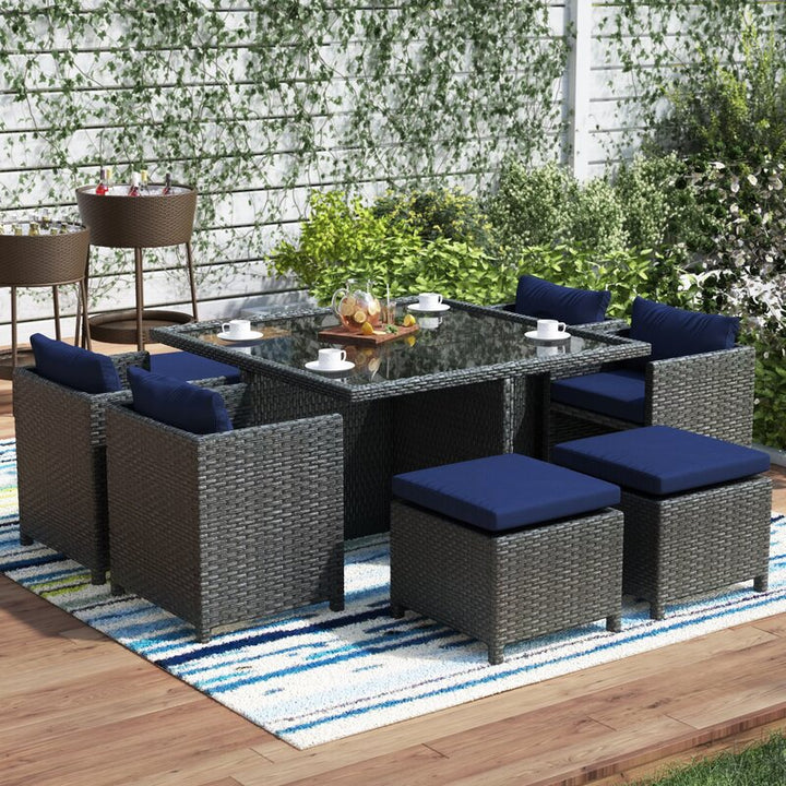 Dreamline Outdoor Garden Patio Dining Set 4 Chairs, 4 Ottoman and 1 Table Set Outdoor Furniture
