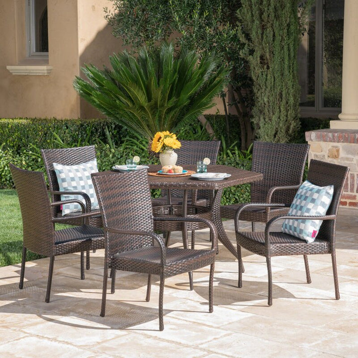 Dreamline Outdoor Garden Patio Dining Set 1+6 6 Chairs and 1 Table Set Outdoor Furniture (Brown)