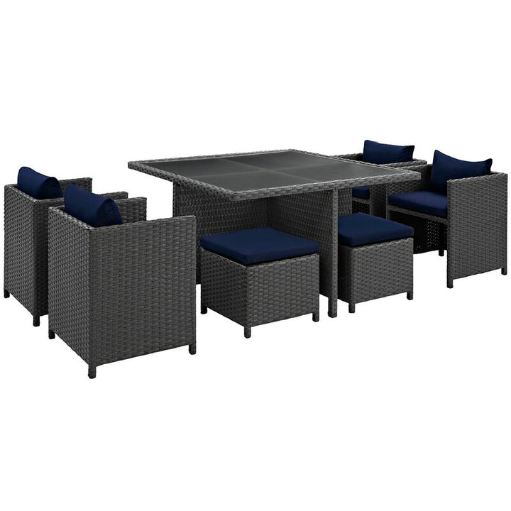 Dreamline Outdoor Garden Patio Dining Set 4 Chairs, 4 Ottoman and 1 Table Set Outdoor Furniture