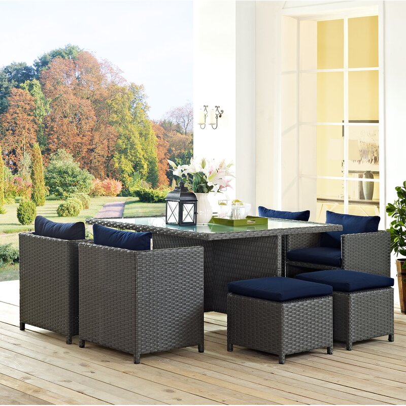 Dreamline Outdoor Garden Patio Dining Set 4 Chairs, 4 Ottoman and 1 Table Set Outdoor Furniture