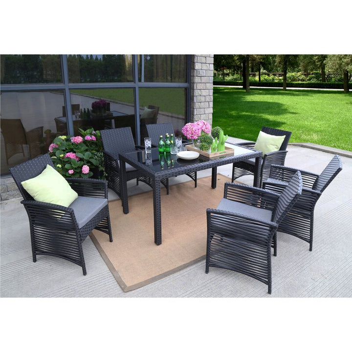 Dreamline Outdoor Garden Patio Dining Set 1+6 6 Chairs and 1 Table Set Outdoor Furniture (Black)