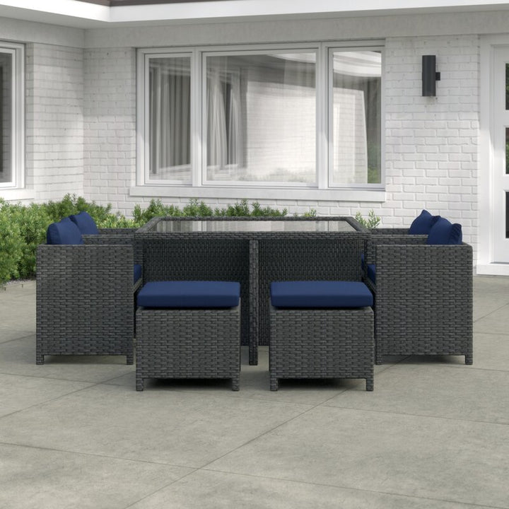 Dreamline Outdoor Garden Patio Dining Set 4 Chairs, 4 Ottoman and 1 Table Set Outdoor Furniture