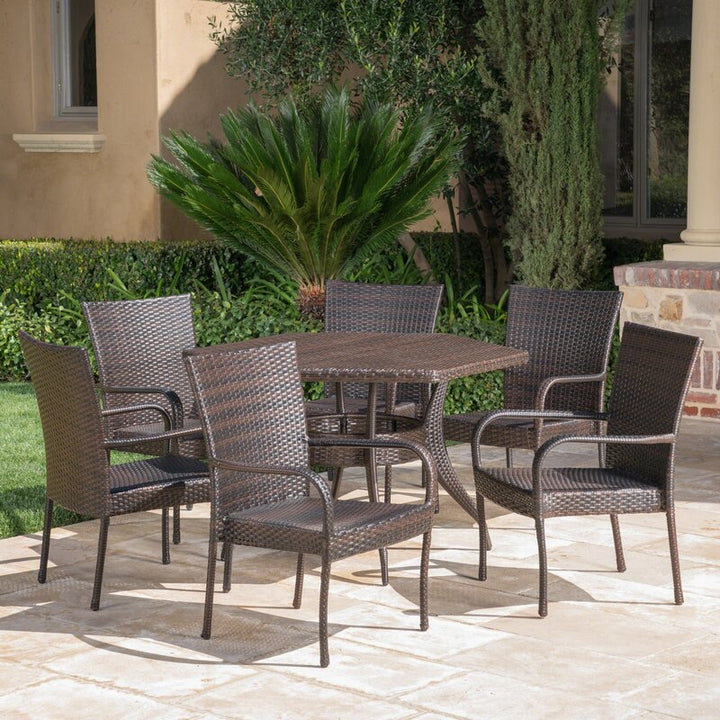 Dreamline Outdoor Garden Patio Dining Set 1+6 6 Chairs and 1 Table Set Outdoor Furniture (Brown)