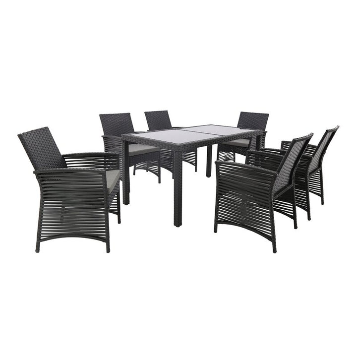 Dreamline Outdoor Garden Patio Dining Set 1+6 6 Chairs and 1 Table Set Outdoor Furniture (Black)