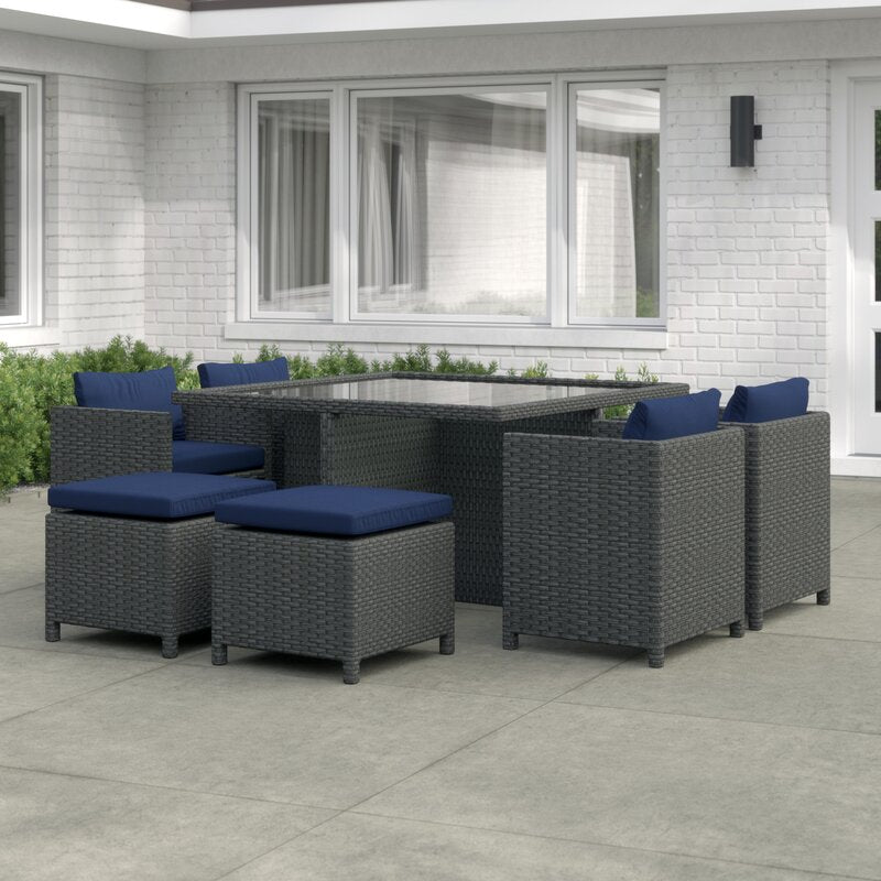Dreamline Outdoor Garden Patio Dining Set 4 Chairs, 4 Ottoman and 1 Table Set Outdoor Furniture