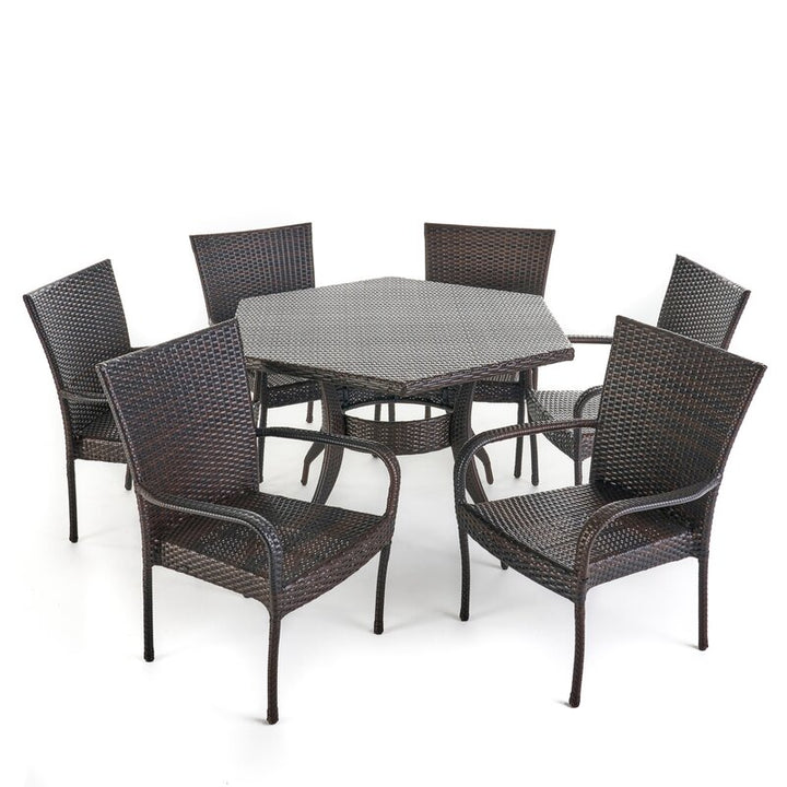 Dreamline Outdoor Garden Patio Dining Set 1+6 6 Chairs and 1 Table Set Outdoor Furniture (Brown)