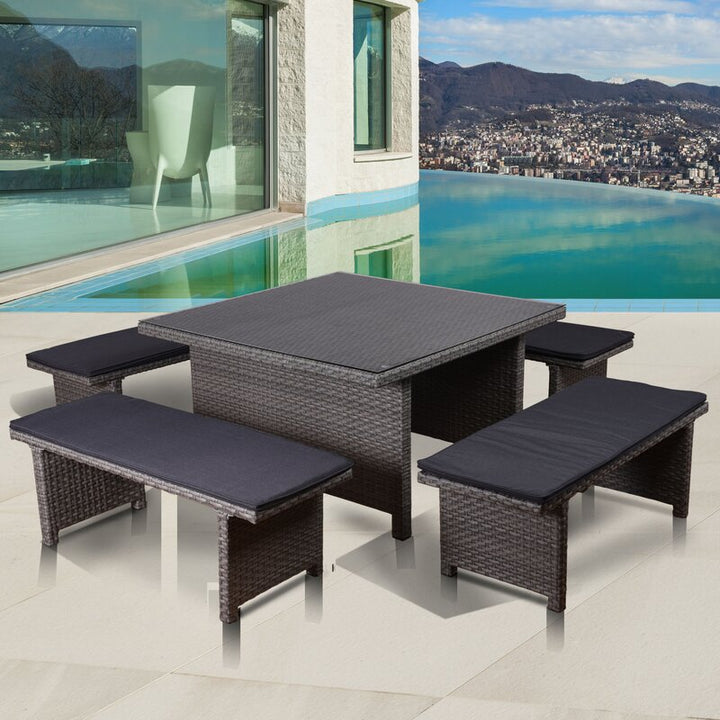 Dreamline Outdoor Garden Patio Dining Set 4 Chairs and 1 Table Set Outdoor Furniture(Gray)