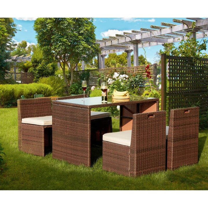 Dreamline Outdoor Garden Patio Dining Set 4 Chairs and 1 Table Set Outdoor Furniture (Brown)