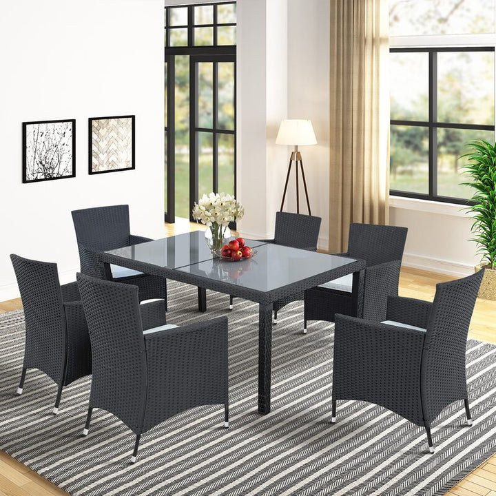 Dreamline Outdoor Garden Patio Dining Set 1+6 6 Chairs and 1 Table Set Outdoor Furniture (Black)