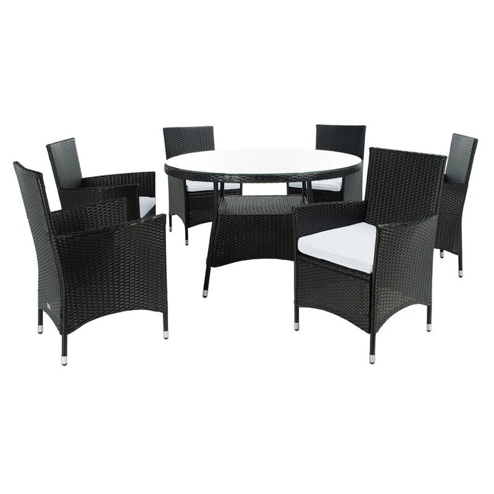 Dreamline Outdoor Garden Patio Dining Set 1+6 6 Chairs and 1 Table Set Outdoor Furniture (Black)