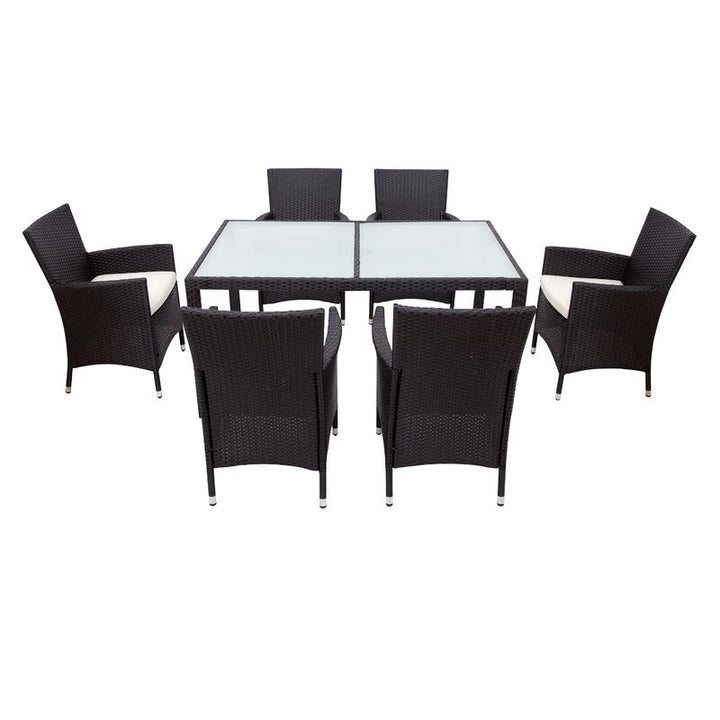 Dreamline Outdoor Garden Patio Dining Set 1+6 6 Chairs and 1 Table Set Outdoor Furniture (Black)