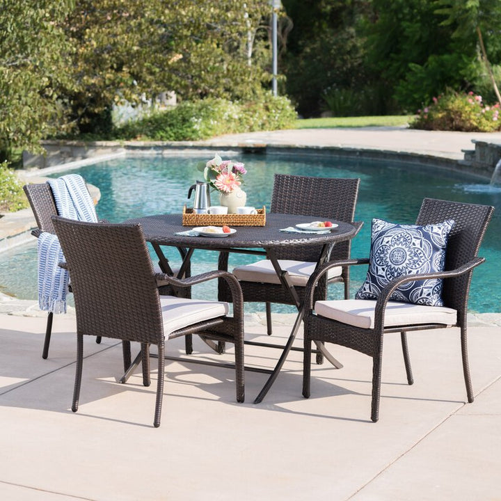 Dreamline Outdoor Garden Patio Dining Set 4 Chairs and 1 Table Set Outdoor Furniture (Brown)