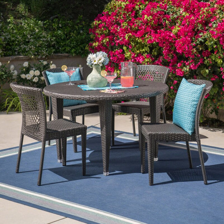 Dreamline Outdoor Garden Patio Dining Set 4 Chairs and 1 Table Set Outdoor Furniture (Brown)