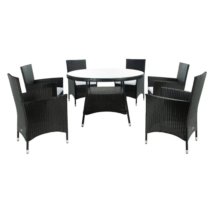 Dreamline Outdoor Garden Patio Dining Set 1+6 6 Chairs and 1 Table Set Outdoor Furniture (Black)