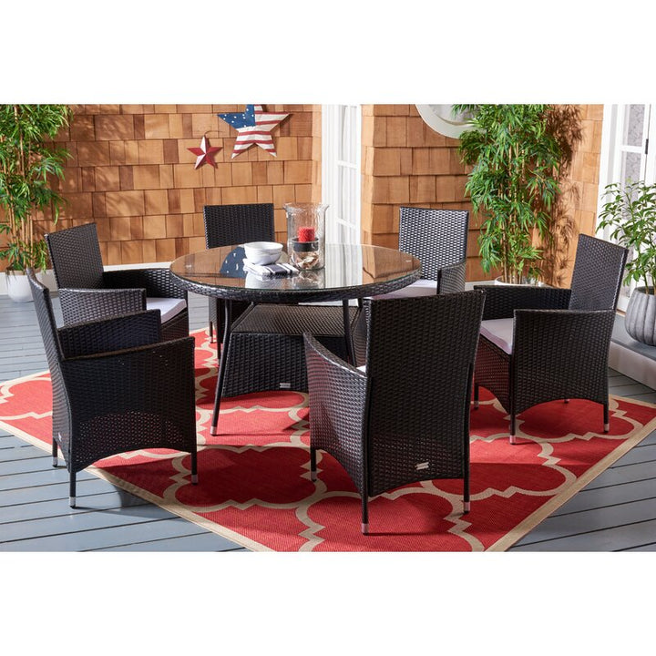 Dreamline Outdoor Garden Patio Dining Set 1+6 6 Chairs and 1 Table Set Outdoor Furniture (Black)