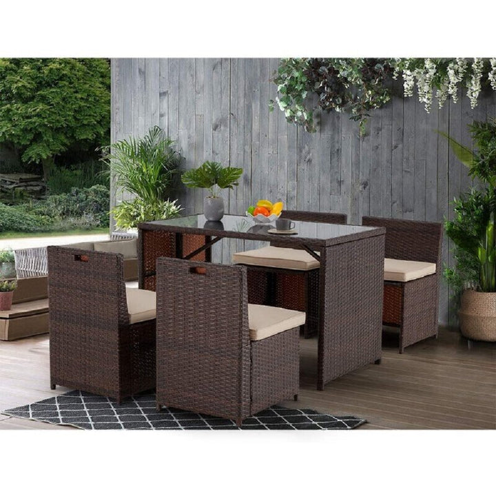 Dreamline Outdoor Garden Patio Dining Set 4 Chairs and 1 Table Set Outdoor Furniture (Brown)