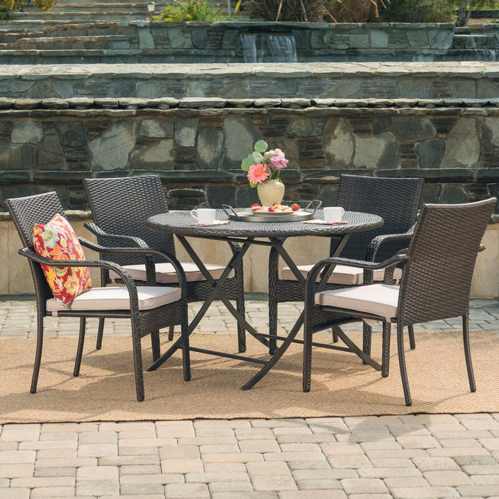 Dreamline Outdoor Garden Patio Dining Set 4 Chairs and 1 Table Set Outdoor Furniture (Brown)