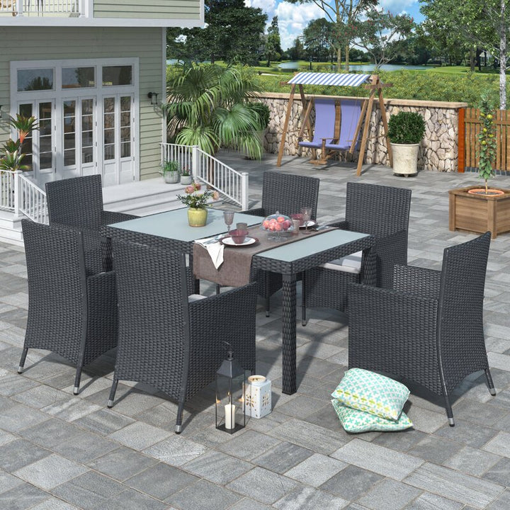 Dreamline Outdoor Garden Patio Dining Set 1+6 6 Chairs and 1 Table Set Outdoor Furniture (Black)