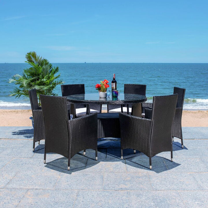 Dreamline Outdoor Garden Patio Dining Set 1+6 6 Chairs and 1 Table Set Outdoor Furniture (Black)